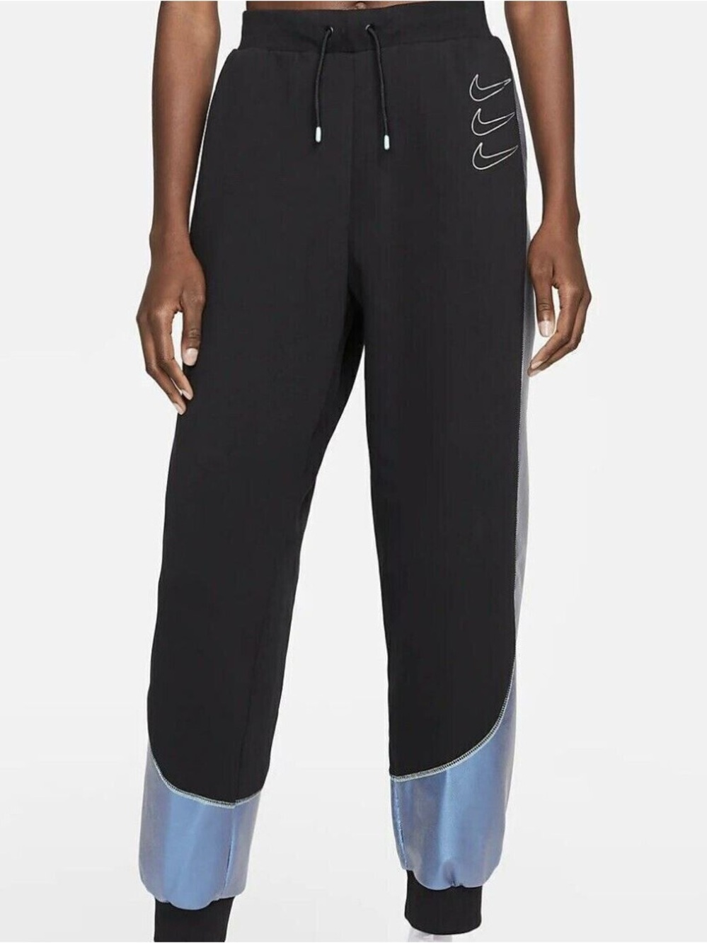 Nike Black Joggers with Blue Shimmer Cuffs